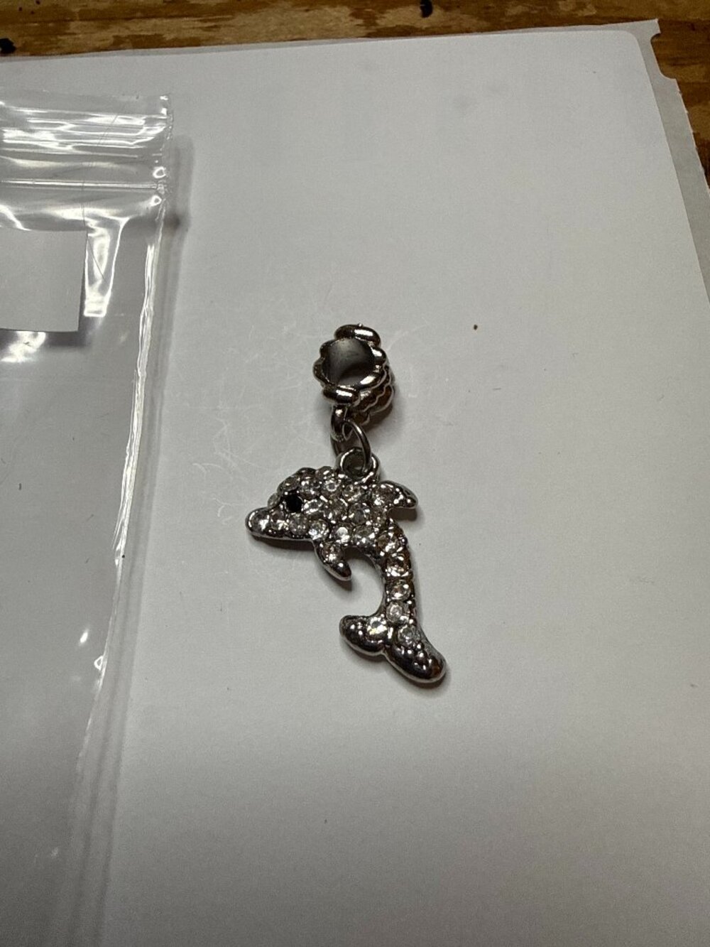 dolphin charm for bangle bracelet, rhinestones, silver